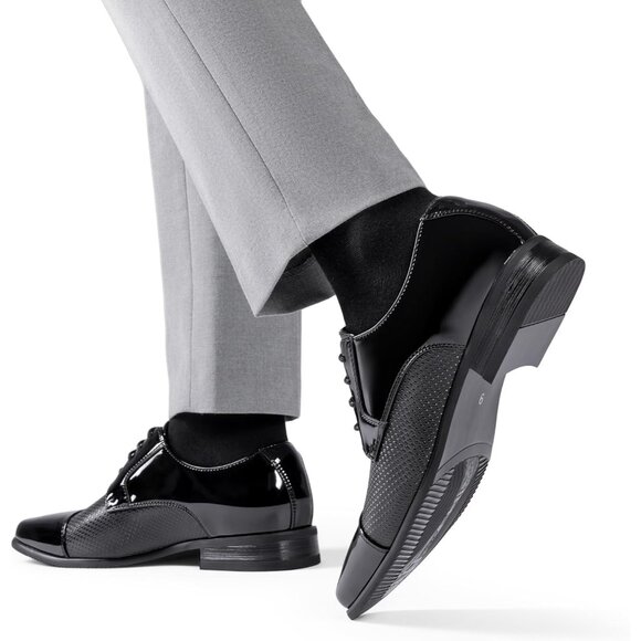 Bruno Marc Men's Black Tuxedo Shoe Slip on Classic Patent Velvet Leather Loafers - Picture 6 of 9